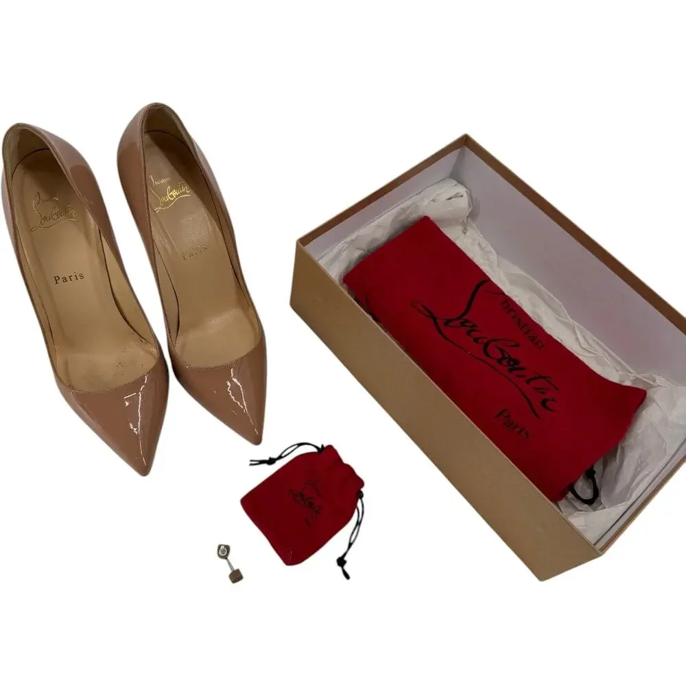 Christian Louboutin Pigalle 100 Patent Leather Pumps Nude Beige Women's Size 38